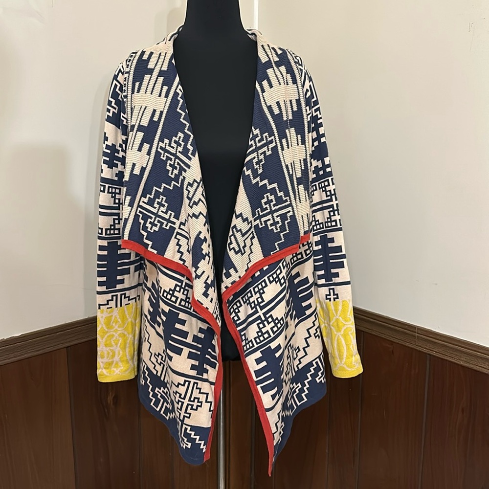 THML Navy and Yellow Patterned Cardigan